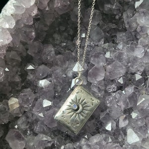 Sterling Silver Tarot Card Pendant | Sun Tarot Necklace with Moonstone | XIX Major Arcana Charm