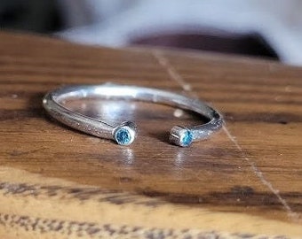 Adjustable Blue Diamond Cuff Ring in Sterling Silver