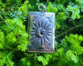 Sterling Silver Tarot Card Charm with Blue Diamond, Sun Major Arcana XIX