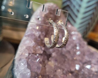 Sterling Silver Floral Hoop Earrings, Botanical Jewelry Nature Inspired