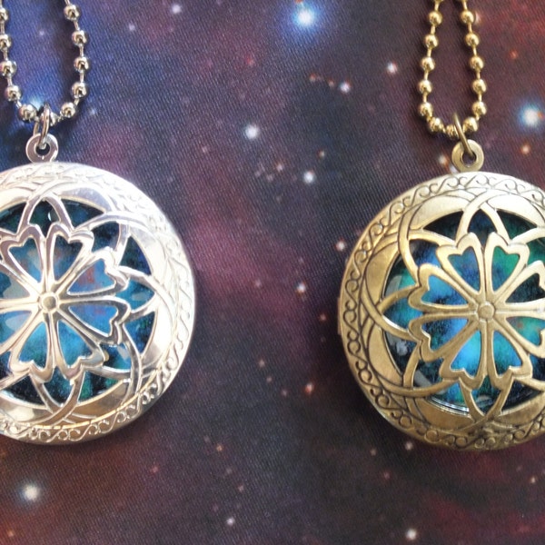 Brass or Silver Plated Glow In The Dark Celtic Galaxy Locket Necklace
