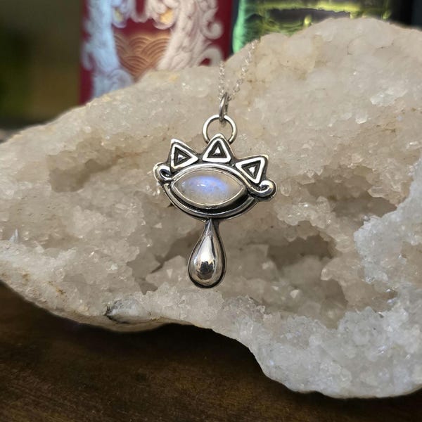 Crest of the Sheikah, Lens of Truth, Sterling Silver and Moonstone Pendant