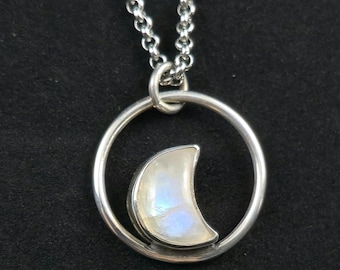 Crescent Moonstone Pendant Necklace in Sterling Silver