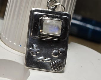 Retro Video Game Handheld Charm Pendant with Moonstone Screen