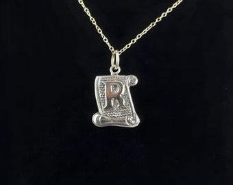 Personalized Initial Charm in Sterling Silver | DnD Scroll, English Alphabet Parchment Diploma