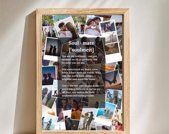 Custom Photo Collage, Anniversary gift, Personalized Soulmate Definition Print, Birthday Gift for boyfriend, girlfriend, Canva Template