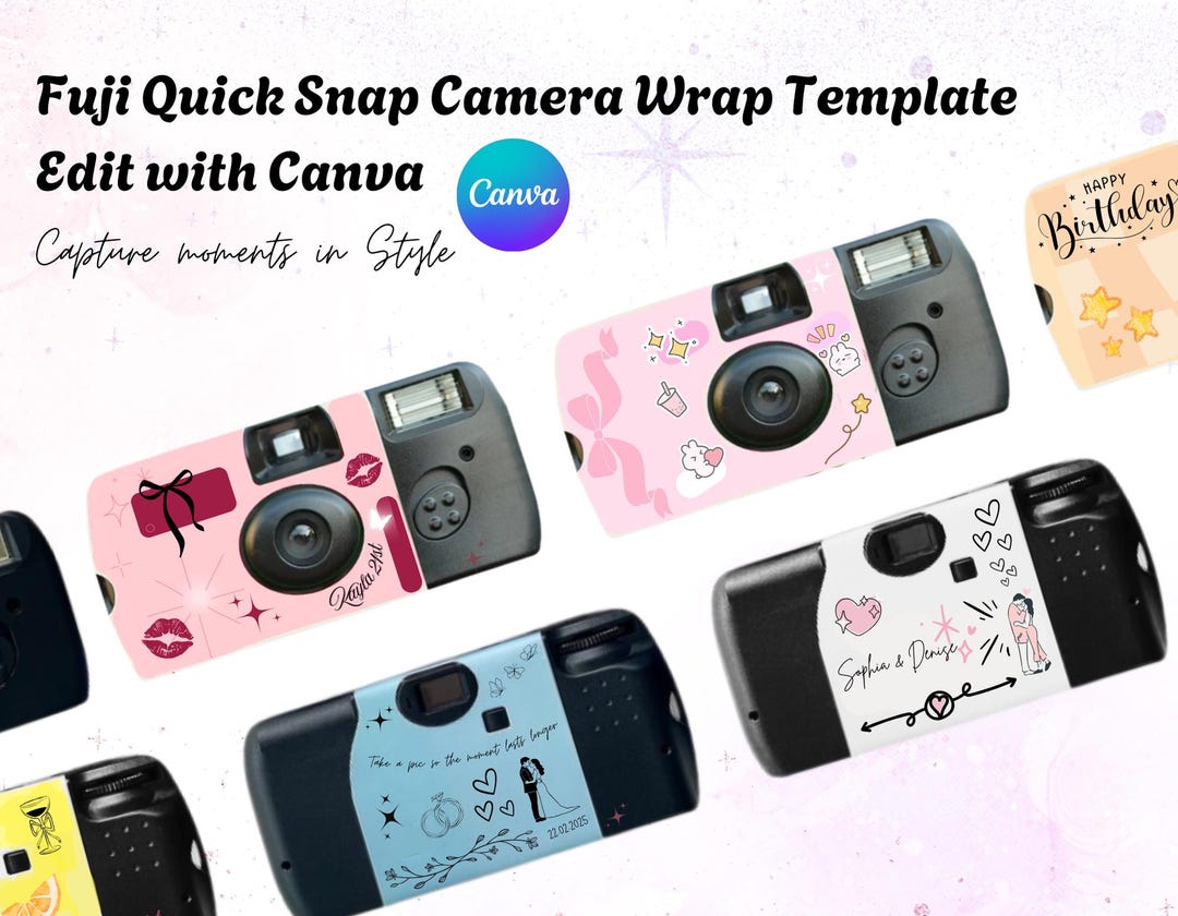 Custom Fuji Camera Wrap: Printable Party Sticker (canva Template