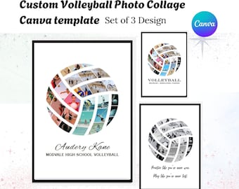 Custom Volleyball Photo Collage – Volleyball Gift, Printable Poster, Volleyball Keepsake, Volleyball coach Gift, Senior Gift Canva Template