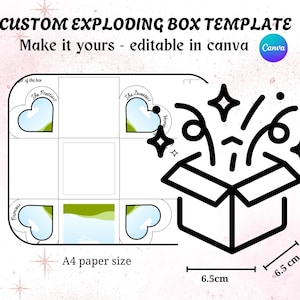 Sjabloon DIY exploderende verrassingsdoos: afdrukbaar verjaardagscadeau (canvasjabloon)