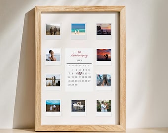 Custom Polaroid photo collage, 1st year Anniversary gift for husband, gift for wife, Canva Template, 12-month template, all in one download