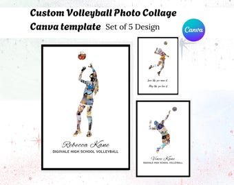 Volleyball Photo Collage Senior Night Graduation Gift, Athlete Player Printable Poster DIY| Editable Canva Template | Digital Download