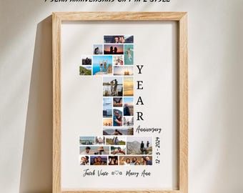 Customizable Photo Collage for 1st Year Anniversary - Personalized Keepsake, Collage of 28 photos, 2 designs, First Anniversary gift for him