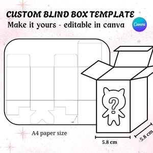 Sjabloon blindbox, aangepaste geschenkdoos SVG, pdf, afdrukbaar cadeau voor verjaardag, cadeau voor hem, cadeau voor haar, POP Mart-stijldoos, bodemvergrendelingsdoos