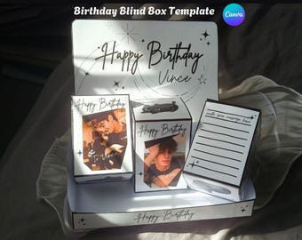 Black and White Bling Birthday Blind Box Template | DIY Personalized Gift | Editable in Canva | Printable Box