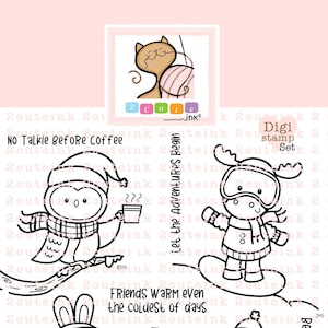 Owl Digital Stamp - Moose Digital Stamp - Bear Digital Stamp - Bunny Digital Stamp - Winter Fun Animals Digital Stamp Set