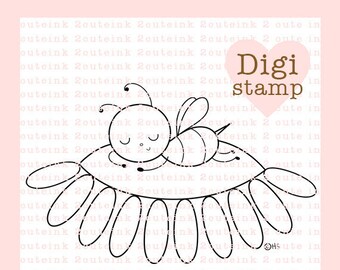 Sleep Bee Digital Stamp - Baby Bee Digital Stamp - Digital BeeStamp - Bee Art - Baby Card Supply