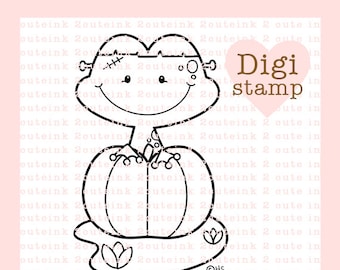 Franken Frog Digital Stamp - Halloween Frog Digital Stamp - Digital Halloween Frog Stamp - Halloween Art - Halloween Card Supply