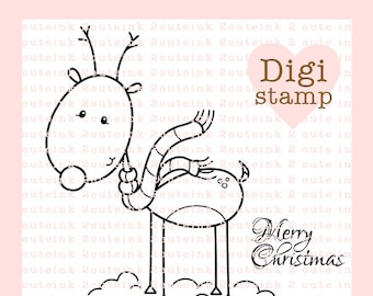 Rudy Reindeer Digital Stamp - Reindeer Digital Stamp - Christmas Stamp - Reindeer Art - Reindeer Craft Supply