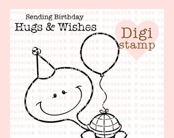 Birthday Turtle Digital Stamp - Turtle Digital Stamp - Birthday Stamp - Turtle Art - Turtle Craft Supply