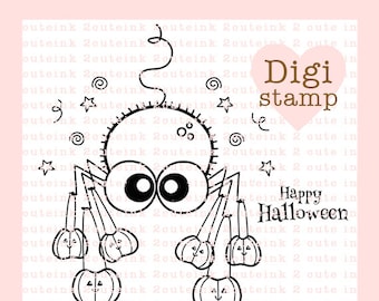 Trick or Treat Spider Digital Stamp - Halloween Digital Stamp - Spider Stamp - Halloween Art - Halloween Craft Supply