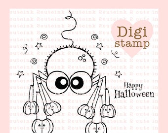 Trick or Treat Spider Digital Stamp - Halloween Digital Stamp - Spider Stamp - Halloween Art - Halloween Craft Supply