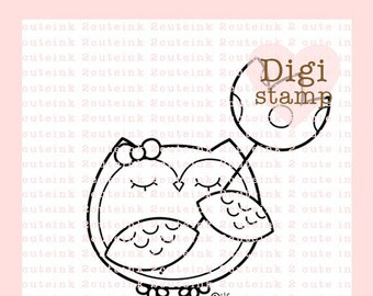 Tulip Owl Digital Stamp for Card Making, Paper Crafts, Scrapbooking, Hand Embroidery, Invitations, Stickers, Cookie Decorating, Crafts