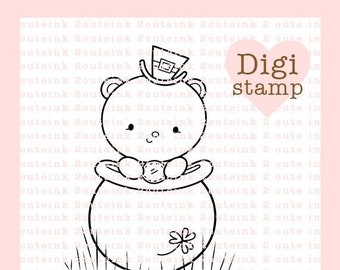 St. Patrick’s Day Bear Digital Stamp, Irish Bear Digi Stamp for Card Making and Paper Crafts