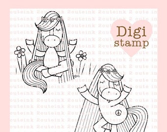 Hippie Horses Digital Stamp Set for Card Making, Paper Crafts, Scrapbooking