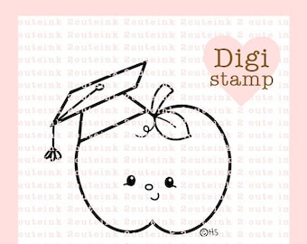 Graduation Apple Digital Stamp - School Digital Stamp - Digital Graduation Stamp - Graduation Card Supply - School Craft Supply