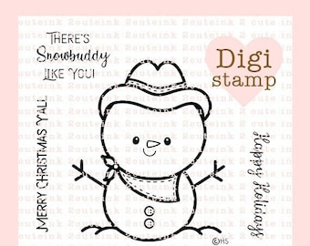 Country Snowman Digital Stamp - Digital Stamps for Card Making - Cowboy Snowman Printable - Christmas Digital Stamp - Snowman Coloring Page