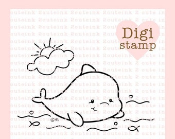 Dolphin Cutie Digital Stamp for Card Making, Paper Crafts, Scrapbooking, Hand Embroidery, Invitations, Stickers, Coloring Pages