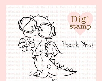 Dudley Dragon Digital Stamp - Digital Stamps for Card Making - Dragon Scrapbook Printable - Dragon Birthday Stamp - Dragon Coloring Page