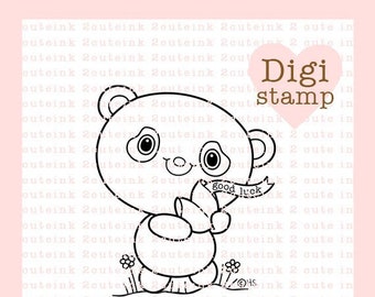 Good Luck Panda Digital Stamp for Card Making and Paper Crafts