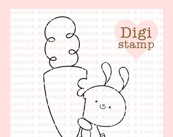 Bunny Carrot Digital Stamp - Bunny Digital Stamp - Easter Stamp - Bunny Art - Easter/Spring Craft Supply