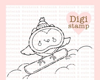 Snowboard Owl Digital Stamp - Owl Stamp - Digital Winter Stamp - Owl Art - Owl Card Supply - Winter Craft Supply