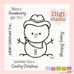 Country Snowman Digital Stamp - Digital Stamps for Card Making - Cowboy Snowman Printable - Christmas Digital Stamp - Snowman Coloring Page