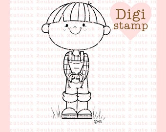 Boy and Frog Digital Stamp for Card Making, Paper Crafts, Scrapbooking, Hand Embroidery, Invitations, Stickers, Coloring Pages