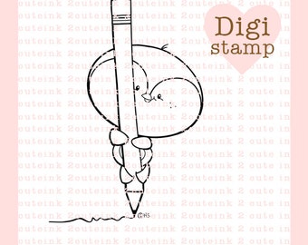 Penguin Doodle Digital Stamp for Card Making