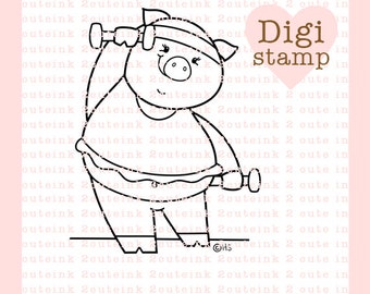 Exercise Time Digital Stamp - Pig Stamp - Digital Pig Stamp - Pig Art - Exercise Card Supply - Exercise Craft Supply