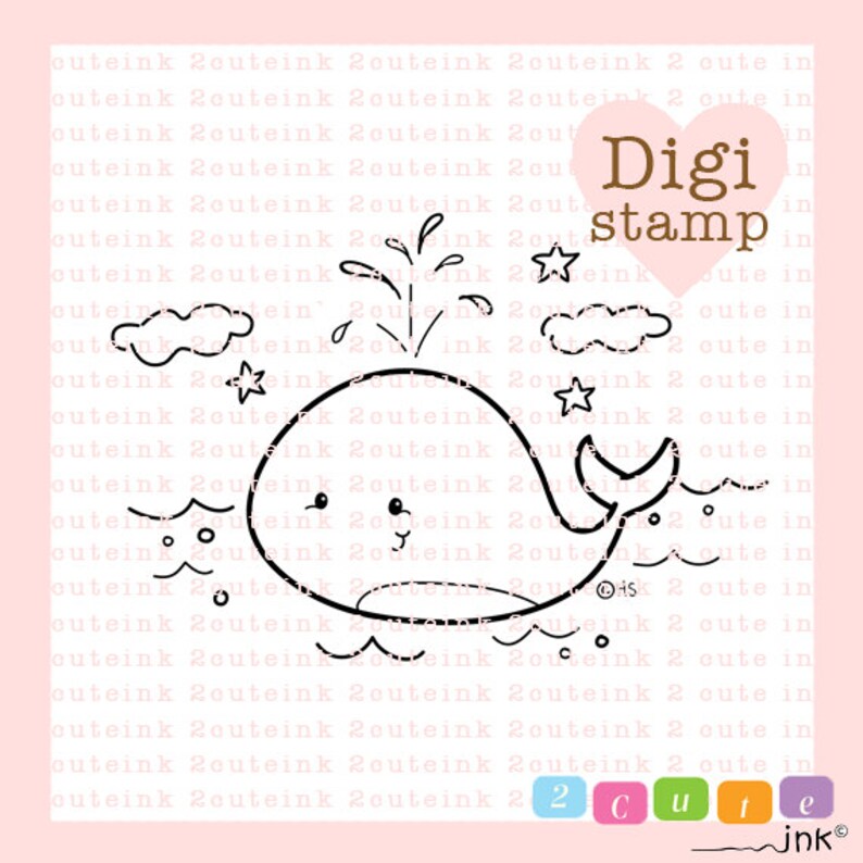 Whale Fun Digital Stamp for Card Making and Crafts image 1