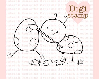 Easter Egg Painting Digital Stamp - Ladybug Digital Stamp - Digital Easter Stamp - Ladybug Art - Easter Card Supply - Easter Craft Supply
