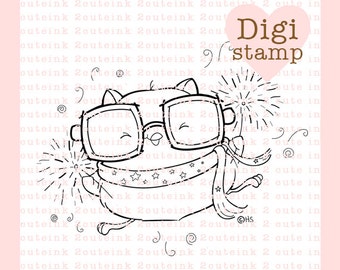 Owl Sparklers Digital Stamp for Card Making, Paper Crafts, Scrapbooking, Hand Embroidery, Invitations, Stickers, Coloring Pages