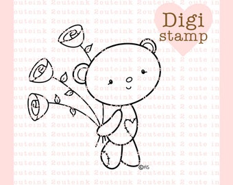 Beary Sweet Digital Stamp - Bear Stamp - Digital Bear Stamp - Bear Art -Valentine Card Supply - Valentine Craft Supply