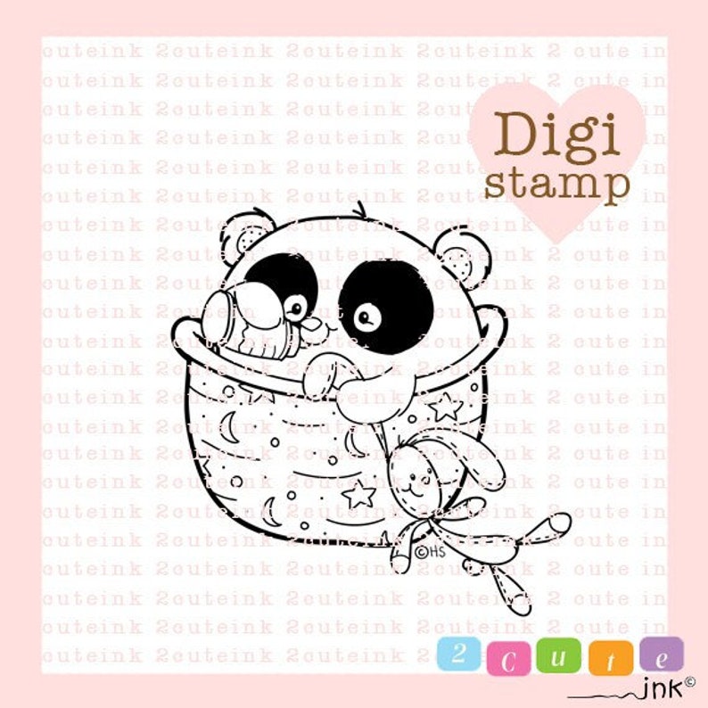 Baby Panda Digital Stamp for Card Making, Paper Crafts, Scrapbooking, Hand Embroidery, Invitations, Stickers, Coloring Pages image 1