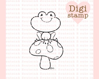 Mushroom Frog Digital Stamp for Card Making, Paper Crafts, Scrapbooking, Hand Embroidery, Invitations, Stickers, Coloring Pages