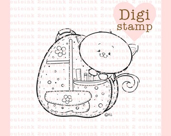 Kitty Backpack Digital Stamp for Card Making, Tags, Paper Crafts, Scrapbooking, Hand Embroidery, Invitations, Stickers, Cookie Decorating