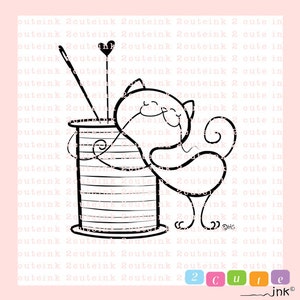 Sewing Cat Digital Stamp for Card Making