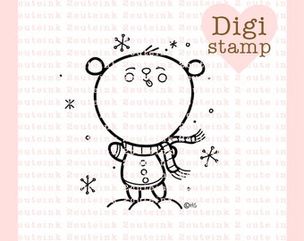 Cinnamon Bear Catching Snowflakes Line Art for Card Making, Paper Crafts, Scrapbooking, Hand Embroidery, Jewlery, Coloring Pages