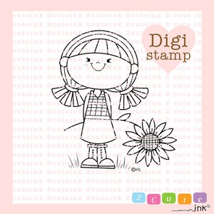 Sunflower Girl Digital Stamp for Card Making, Paper Crafts, Scrapbooking, Hand Embroidery, Invitations, Stickers, Coloring Pages