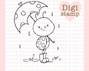 Puddle Bug Ladybug Digital Stamp for Card Making, Paper Crafts, Scrapbooking, Hand Embroidery, Invitations, Stickers, Coloring Pages